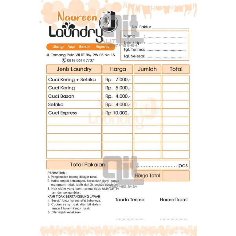 nota laundry dengan informasi penting