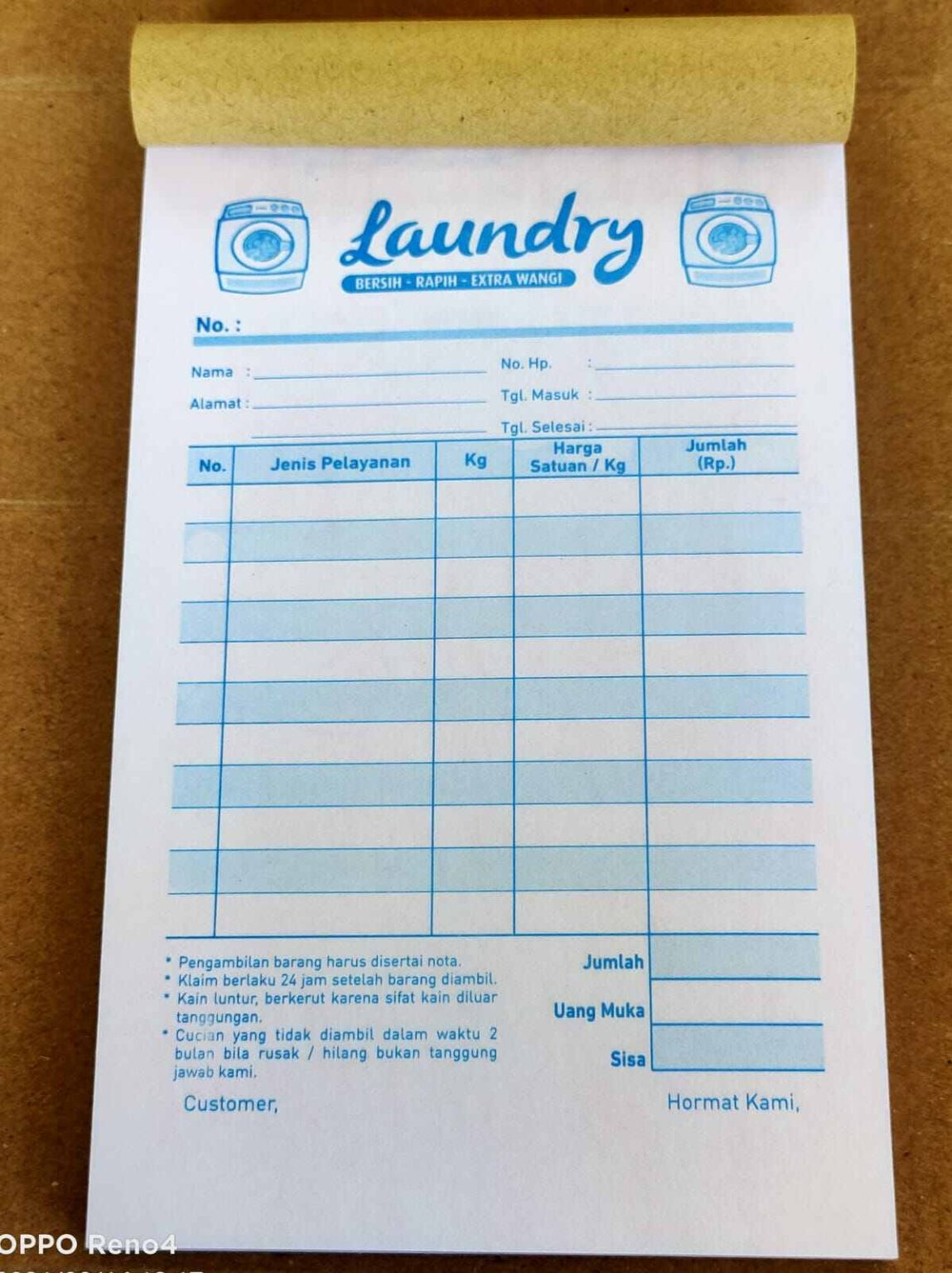 Contoh Nota Laundry